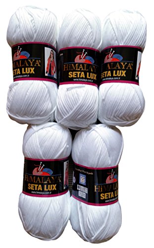 5 x 100 Gramm Silky Touch Wolle 205-01 weiß, 500 Gramm Wolle seidig super soft
