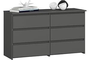 AKORD Cassettiera CL-100 6 (2 x 3) Cassetti | Moderna Mobiletto per Soggiorno Sala da Pranzo Camera da Letto | Armadio Cameretta | 35 x 100 x 57 cm | Grigio Grafite + Frontale Grigio Grafite