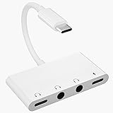 LXJADAP USB C to 3.5mm Headphone Jack Adapter, 4 in 1 USB C to Dual 3.5mm Headphone + Aux Audio Earphone Adapter Jack + Chari