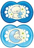 MAM Night Soothers with Sterilisable Travel Case (6 Months Plus, Blue)