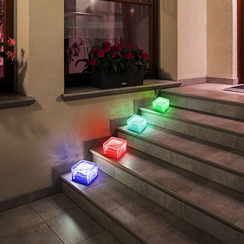 8er Set RGB LED Solar Lampen Eis Würfel Balkon Außen Beleuchtung Garten Weg Glas Stein Leuchten - 7