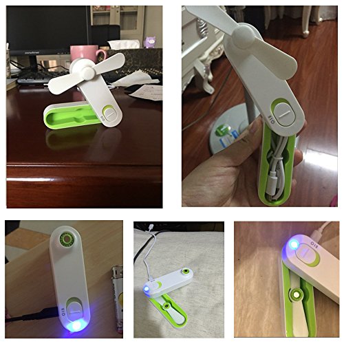 XMDZ Mini Tischventilator Handventilator USB Faltbar für Unterwegs Büro Batteriebetrieben Aufladbar 2 Speed Blätter aus Silikon - 7
