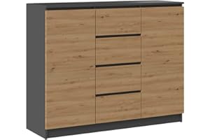 ‎CDF CDF Kommode Anthrazit Artisan 2 Türen 4 Schubladen Komode & Sideboards Schubladenkommode Sideboard 97 cm Hoch Wohnzimmer Komodenschrank 40x120x97 für Schlafzimmer Arbeitszimmer Flur Schubladenschrank