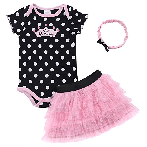 Baby Girls Infant Cotton Short Sleeve Rompers +Tutu Skirt+Headband 3pcs Set