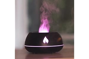 MARZIUS Flamme Aroma Diffusor Luftbefeuchter 7 Flammen Farbe Nachtlicht Diffusor für ätherische Öle für Zuhause Schlafzimmer Yoga Büro mit wasserlosem Auto-Power-Off-Schutz (03 Black)