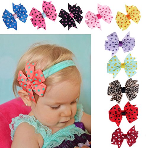 MESFOOD Headband,10PC Babys Headband Hairband Elastic Wave Point Bowknot Photography