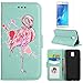 Produktbild Schutzhülle für Samsung Galaxy J3 2017 Hülle Leder Grün ,OYIME Handyhülle mit Glitzer Pink Flamingo Desin Dünn Klappbar Stoßfest Magnet Kartenfach Brieftasche Ledertasche Weiche Silikon Interieur Vollschutz Klapphülle Handy Tasche zum Klappen Slim Flip Bookstyle Wallet Case 360 Grad Komplett Schutz Full Body Cover und [Displayschutzfolie] für Samsung Galaxy J3 2017 Modell J330