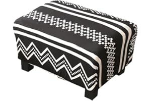 Highdi Ottoman Cover Rectangle Polyester Spandex, Stretch Footstool Slipcover, Stool Protector Cover with Elastic Bottom, Dustproof Removable Washable Footrest Pouffe Covers (black strips)