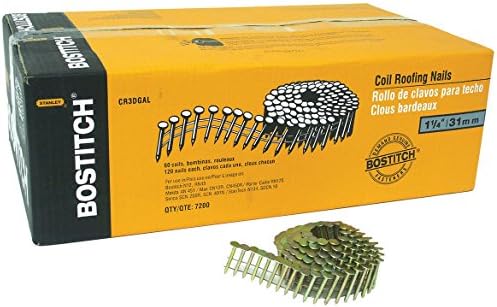 BostitchRoofing Nails, Wire Collated Coil, 1-1/4-Inch, Smooth Shank, 15-Degree, 7200-Pack (CR3DGAL)