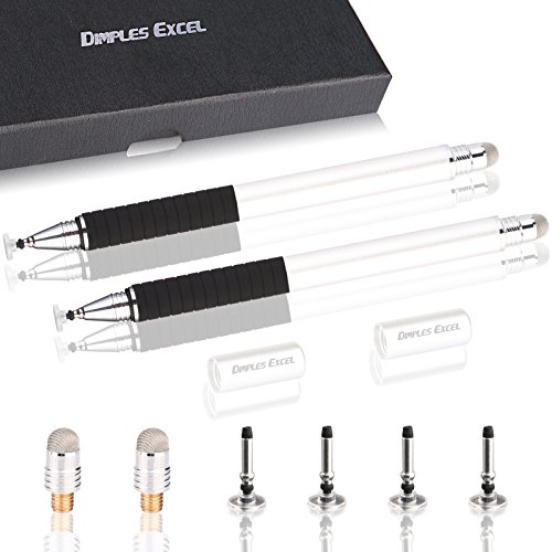 Dimples Excel Präzision Stylus pen Eingabestifte for Ipad Pro Kindle Tablet Touchscreen Smartphone mit Ersatzspitzen (Silber + Silber)