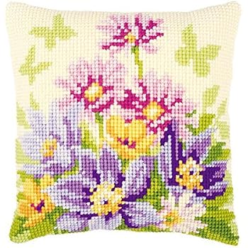 Kit Point De Croix Huacan - Coussin Fleurs 45x45 Cm - Tissu 11CT Imprimé - Pour Débutants Et Adultes