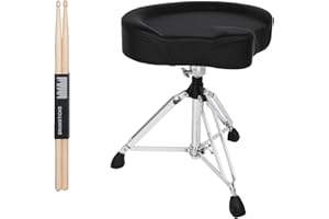 STRICH Saddle Drum Throne Seat SDB-30 - Taburete giratorio y acolchado ajustable para guitarra, silla de tambor ampliada estilo motocicleta resistente