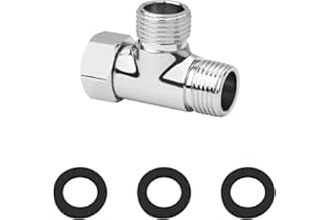 KEWEIDING Vanne de dérivation G1/2" en laiton à 3 voies - Adaptateur universel en forme de T pour système de douche - Répartiteur de tuyau de douche pour bidet portable et pulvérisateur - Chrome