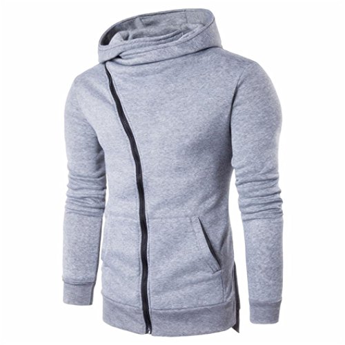 Preisvergleich Produktbild Herren Reißverschluss Kapuzenpullover Mantel Outwear Pullover Casual Shirt T-Shirts Tops (L, Grau)