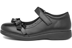Walkright Flo Girls Black Easy Fasten School Shoe