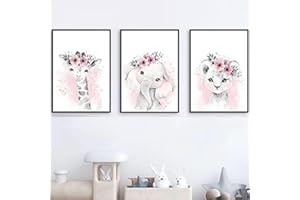 NORDIC IDEAS Juego de 3 Pósteres Decoración Habitación Bebe Niño Laminas Animales Elefante Rosa Cuadros Dormitorios Sin Marco NPTWC008-M