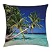 Produktbild Landscape Throw Pillow Cushion Cover, Tropic Botanic Sandy Beach Island with Coconut Palm Trees Seaside Print, Decorative Square Accent Pillow Case,Aqua Blue Green Size:20X20 Inches/50X50Cm