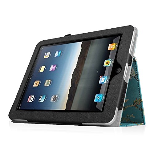 Fintie Apple iPad 1 Hülle Case Schutzhülle Etui Tasche – Folio Slim Fit Ständer Kunstleder Smart Cover mit Stylus Loop für iPad 1st Generation, Mandelblüten - 4