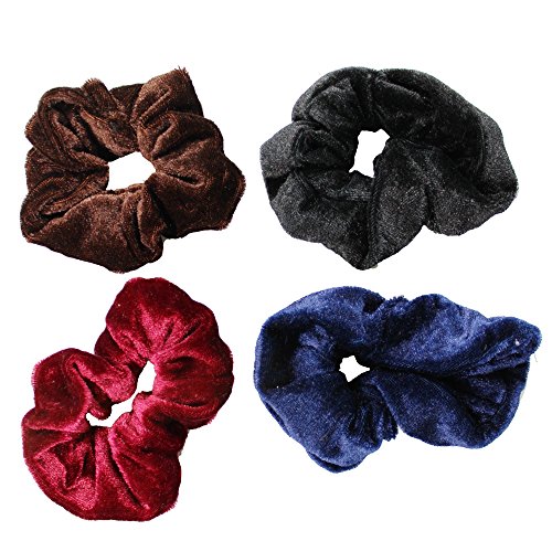 COM-FOUR® 4er Set Samt Haargummi Zopfgummi Zopfband Braun Blau Rot Schwarz