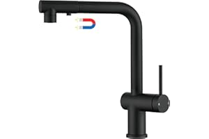 YardMonet Black Kitchen Tap with 3 Function Pull Out Sprayer, 360° Swivel Spout Kitchen Sink Tap, Single Level Handle Kitchen Mixer Taps for Sink 1 Hole (Magnetic Docking)