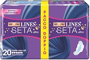 Lines Seta Ultra Assorbente Notte con Ali, 20 Pezzi