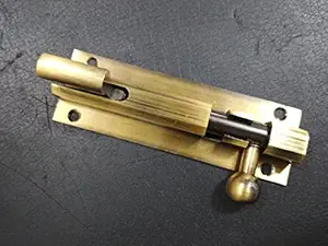 KT Hardware Solutions Heavy Brass Antique Finish Marble Tower Bolts (Gold, 4 Inches) - Pack of 2 Pieces