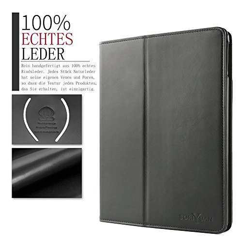 Boriyuan IPad mini 4 Hülle Echt Ledertasche Smart Cover Leder Case aus echtem Leder im Bookstyle mit Standfunktion, Auto Sleep Wake up und Fach für Kreditkarten (Schwarz) - 2