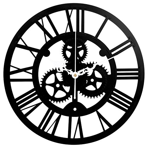 SOLEDI Wanduhr Europäische Vintage künstlerische Industriegetriebe Handarbeit 3D Dekorative Zahnrad (schwarz)
