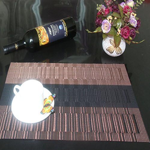Addfun®Place Mats(Set of 6),Premium Washable Bamboo Mixed Colors Place Mats Non-Slip Insulation PVC Mats for Dining Table (Brown)