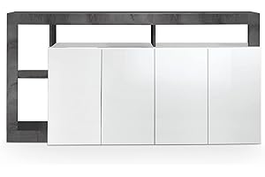 Web Convenienza Madia con Ante Moderna Bianca Lucida Made in Italy - Collezione Hamburg per Soggiorno e Sala da Pranzo (4 Ante, Ossido)