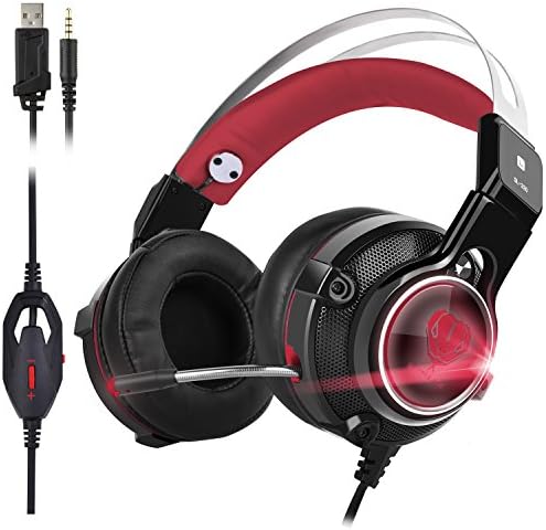 Elekele LED 3.5mm Gaming Headphone, Stereo Gaming Headset with Mic for PC Tablet Smartphone PS4 PSP XBOX ONE (Red)