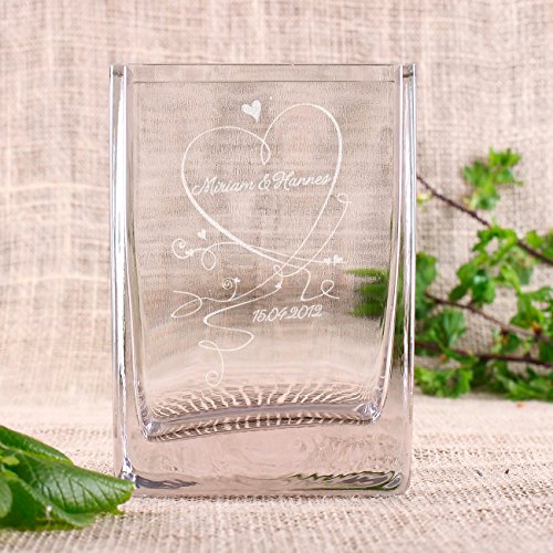 Privatglas Edle Vase zur Hochzeit mit Gravur der Namen des Paares und d. Datums - 2