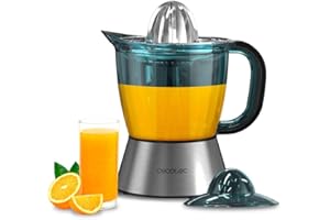 Cecotec Exprimidor Eléctrico para Naranjas y Cítricos Zitra Steel. 40 W y Filtro de Plástico, 2 Conos de Plástico, Doble Sentido de Giro, Encendido Automático, Tambor con Capacidad de 1L