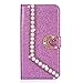 Produktbild Miagon Hülle Glitzer für Samsung Galaxy S10e,Luxus Diamant Strass Perle Herz PU Leder Handyhülle Ständer Funktion Schutzhülle Brieftasche Cover,Lila