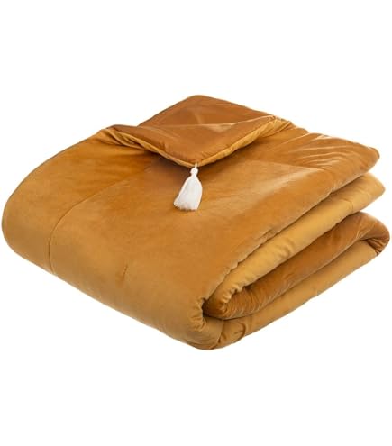 Edredon Panama Enjoy Home – Orange Terre Cuite, Pompons Jute, 90x190 Cm
