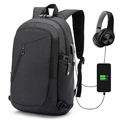 WENIG Antivol Sac à Dos Ordinateur Portable 15.6 Pouces Homme Imperméable avec USB Charging Port And Headphone Port Sac à Dos D'affaires Sac à Dos Fonctionnel Knapsack Backpack Sac a Dos PC Portable pour Loisirs/Affaire/Scolaire Noir
