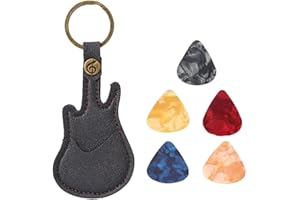 Fc'Noqgn Porte-Plectre de Guitare Portable - Porte-Clés en Cuir pour 5 Couleurs de Médiators - Étui pour Guitariste et Ukulélé (Noir)