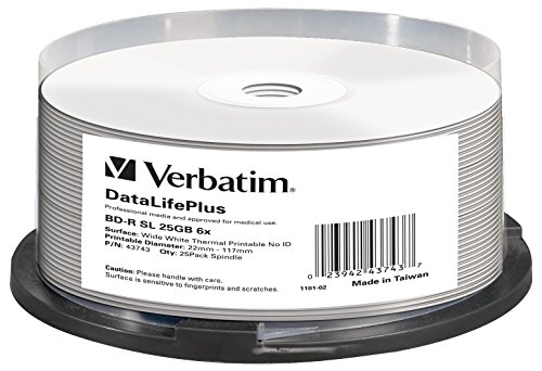 Verbatim 43743 BD-R Blu-Ray Rohlinge (25 GB, 6x weiß Thermodruckfläche 25er Spindel)