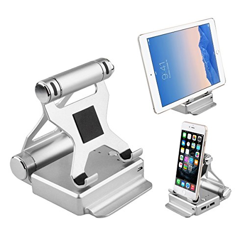 ULTRICS® Einstellbare Aluminium Handy Stand mit 10000mAh Dual USB Powerbank, 270 Grad Drehen Multi Betrachtungswinkel Handy-Standplatz, Desktop-Lade-Dock für iPhone iPad Samsung Galaxy Sony Xperia HTC LG iPod Nokia Tablet für Home Office Küche - 3