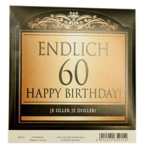 Udo Schmidt Aufkleber Flaschenetikett Etikett Endlich 60 Geburtstag gold elegant