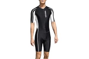 YOUCAI Hombres Adultos Profesional Traje de Surf Bañador de Entrenamiento de una Pieza Trajes de baño Contraste de Cuello Redondo Manga Corta Shorty Bodysuit de Talla Grande