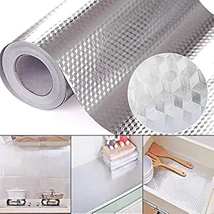 Jippco Kitchen Oil-Proof Aluminum Foil Sticker Wall Desk Floor Waterproof DIY Home Furniture Decorate Foil Style Wallpaper(SilverRoll)