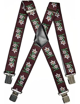 Hosenträger extra starken für Herren mit 4 Clips X-Form - 4cm. Edelweiß-Design