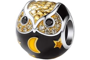 SILVERCUTE Bijoux Femme Argent 925 Charms pour Bracelet/Collier Bead Animal - Chouette/Maneki-Neko/Chat Mignon/Chien Schnauzer Serte de Zircon Cubique, avec Boîte-Cadeau Rose