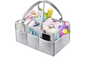 M MUNCASO Baby Windel Caddy Organizer,baby wickeltasche filz mit 3 Fächer Herausnehmbaren Trennwänden,baby wickeltasche filz Aufbewahrungsbox,Baby Tücher,Lätzchen Dusche Geschenk Korb(Grau)