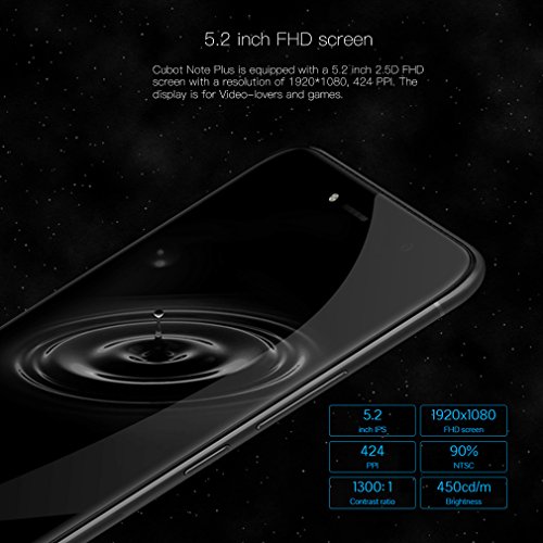 CUBOT NOTE plus Smartphone 5,2 Pollici FHD Schermo 4G Smartphone, Android 7.0 Quad-core 1,5GHz, 3GB RAM 32GB ROM, Fotocamera Posteriore 16.0MP Frontale 16.0MP, Dual Sim, Cellulare Ultra Sottile Ultra Leggero Design (Nero)