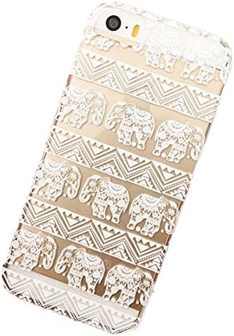 Jinhoo(TM) Fashion Plastic White Little Elephant Floral Paisley Tribal Printed Pattern Flower Cover Case for Apple iPhone5 5s