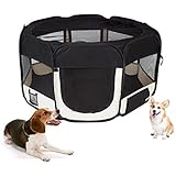 Oxford Welpenauslauf faltbar Welpenlaufstall Tierlaufstall für Hunde Hasen Meerschweinchen Katzen für innern oder außen, 8 Elemente,125 x 125 x 64cm,Schwarz