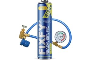 FIXFY 2w1 Air Conditioning Refill Kit with Pressure Gauge Hose, Replacement Refrigerant R134a/R12 Including Oil 500ml - Self Filling Kit for Vehicles 1995-2016