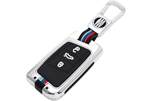Happyit Pokrowiec na kluczyki samochodowe ze stopu cynku do Volkswagena, VW, Tiguan, Jetta, Passat, Magotan, Golf, CC Arteon, Atlas, Skoda Kodiaq Superb (3 przyciski, srebrny)